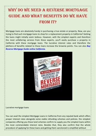 Why do we need a Reverse Mortgage Guide and what benefits do we have from it?