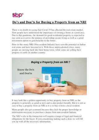 Do’s and Don’ts for Buying a Property from an NRI