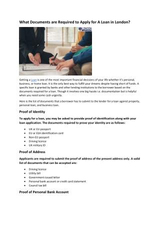 What Documents are Required to Apply for A Loan in London?