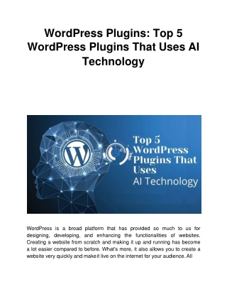 WordPress Plugins: Top 5 WordPress Plugins That Uses AI Technology