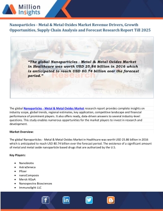 Nanoparticles - Metal & Metal Oxides Market Key Players | Emerging Trends| Revenue Analysis To 2025