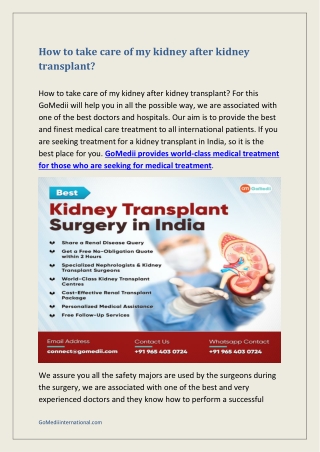 How to take care of my kidney after kidney transplant?