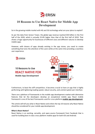 10 Reasons to Use React Native for Mobile App Development