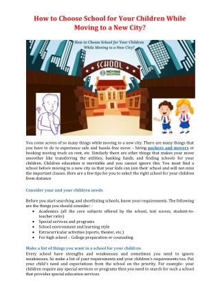 How to Choose School for Your Children While Moving to a New City?