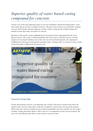 Superior quality of water based curing compound for concrete