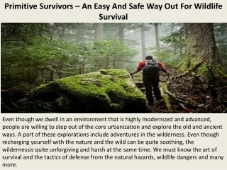 Primitive Survivors – An Easy And Safe Way Out For Wildlife Survival