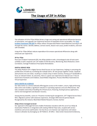 The Usage of ZIF in AIOps