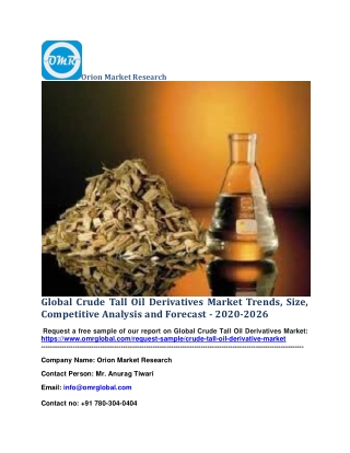 Global Crude Tall Oil Derivatives Market Trends, Size, Competitive Analysis and Forecast - 2020-2026