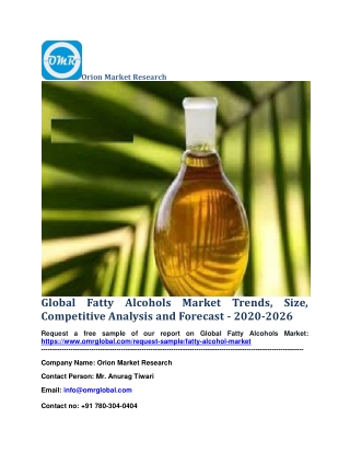 Global Fatty Alcohols Market Trends, Size, Competitive Analysis and Forecast - 2020-2026