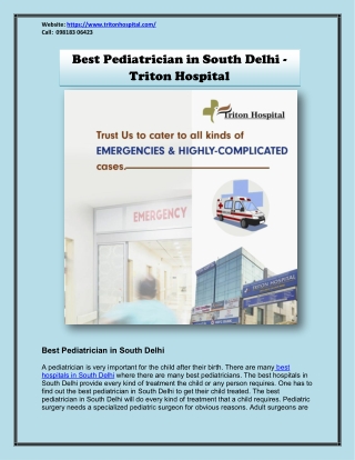 Best Pediatrician in South Delhi - Triton Hospital