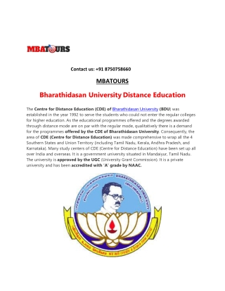 Bharathiar University Distance MBA Admission | MBATours