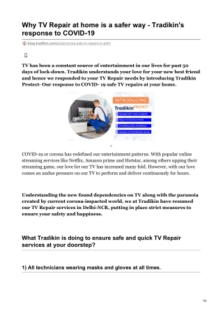 Why TV Repair at home is a safer way - Tradikins response to COVID-19