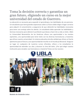 Licenciatura en Psicología en Guerrero I UBLA - Universidad Benemérito de las Américas