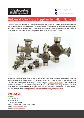 Universal Joint Shaft Manufacturers