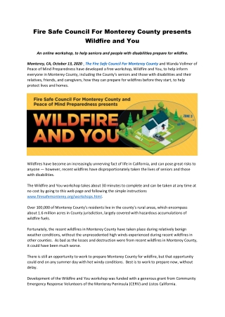 Fire Safe Council For Monterey County presents Wildfire and You