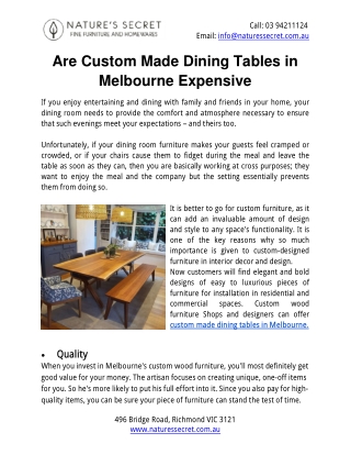 Are Custom Made Dining Tables in Melbourne Expensive