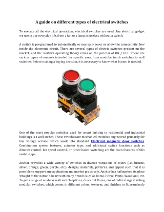 A guide on different types of electrical switches