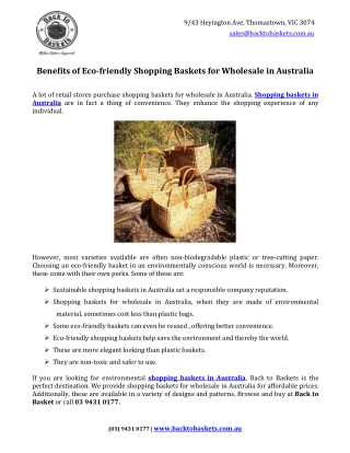 Benefits of Eco-friendly Shopping Baskets for Wholesale in Australia