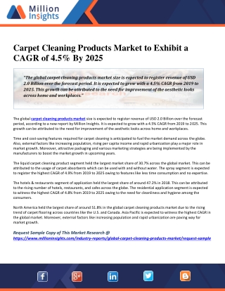 Carpet Cleaning Products Market to Exhibit a CAGR of 4.5% By 2025