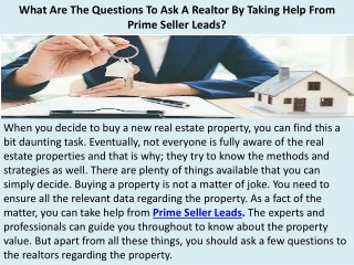 What Are The Questions To Ask A Realtor By Taking Help From Prime Seller Leads?