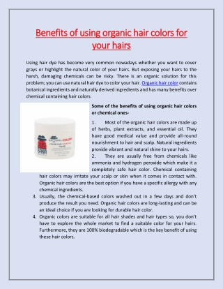 Benefits of using organic hair colors for your hairs