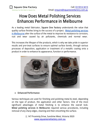 How Does Metal Polishing Services Enhances Performance in Melbourne