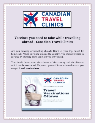 Vaccines you need to take while travelling abroad - Canadian Travel Clinics