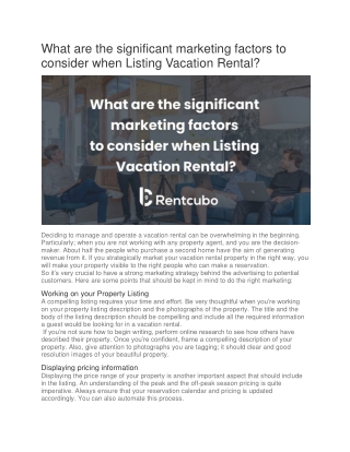 What are the significant marketing factors to consider when Listing Vacation Rental?