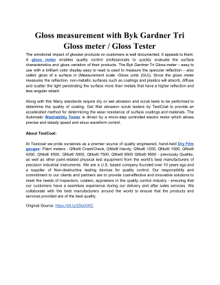 Gloss measurement with Byk Gardner Tri Gloss meter / Gloss Tester