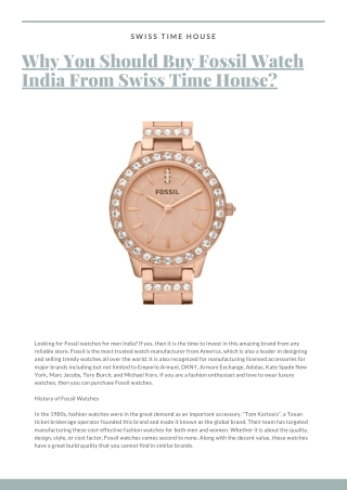 Why You Should Buy Fossil Watch India From Swiss Time House?