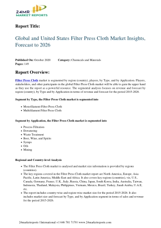 Filter Press Cloth Market Insights, Forecast to 2026