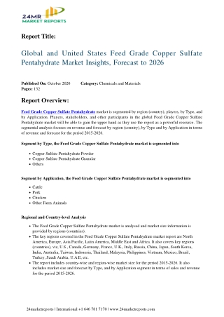 Feed Grade Copper Sulfate Pentahydrate Market Insights, Forecast to 2026