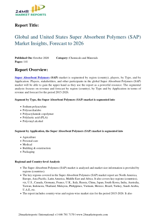 Super Absorbent Polymers (SAP) Market Insights, Forecast to 2026