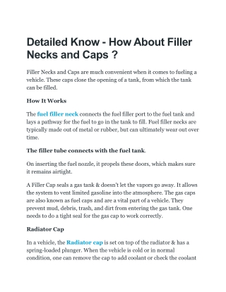 Detailed Know - How About Filler Necks and Caps ?