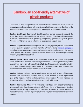 Bamboo, an eco-friendly alternative of plastic products