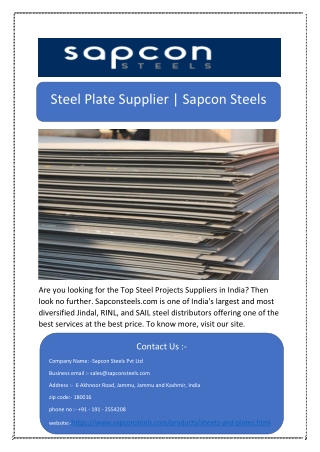 Steel Plate Supplier | Sapcon Steels