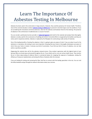 Learn the Importance of Asbestos Testing in Melbourne