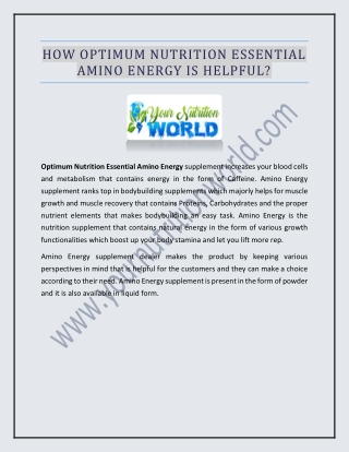 How Optimum Nutrition Essential Amino Energy Is Helpful?