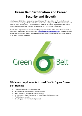Six Sigma Green Belt Career Security and Growth