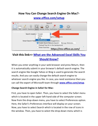 How You Can Change Search Engine On Mac?- www.office.com/setup