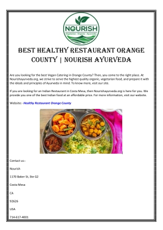 Best HealtHy RestauRant ORange COunty | nOuRisH ayuRveda