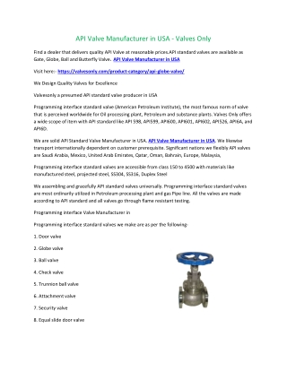 API Valve Manufacturer in USA - Valves Only