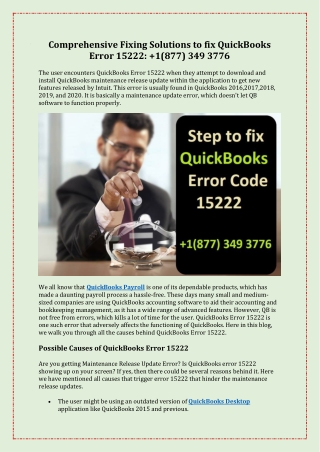Comprehensive Fixing Solutions to fix QuickBooks Error 15222:  1(877) 349 3776