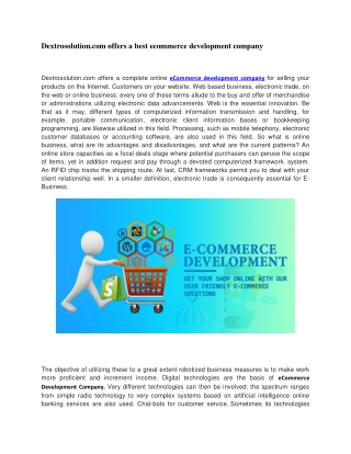 Dextrosolution.com offers a best ecommerce development company