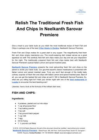 Relish The Traditional Fresh Fish And Chips In Neelkanth Sarovar Premiere