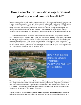 How a non-electric domestic sewage treatment plant works and how is it beneficial?