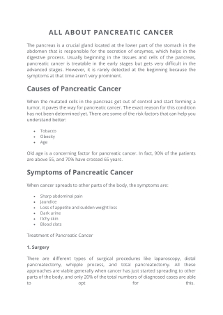All about Pancreatic Cancer
