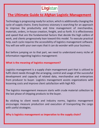 The Ultimate Guide to Afghan Logistic Management