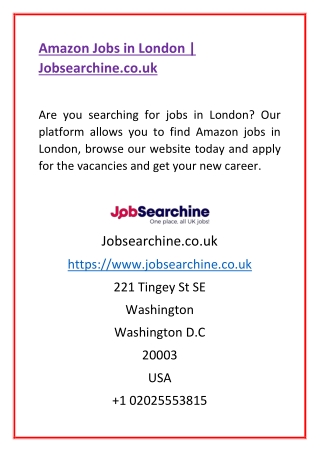 Amazon Jobs in London | Jobsearchine.co.uk