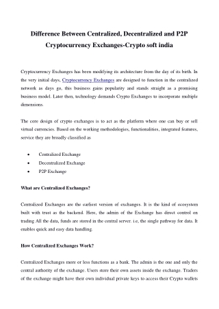 Difference Between Centralized, Decentralized and P2P Cryptocurrency Exchanges-Crypto soft india